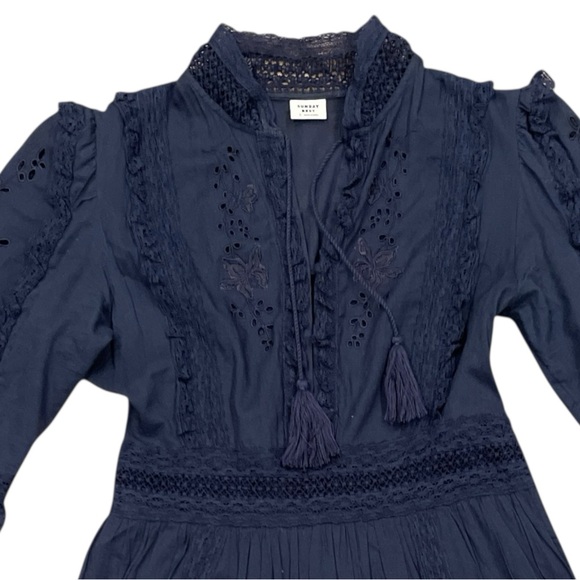 Sunday Best Navy Lace Cotton Mini Dress Cottagecore XS - Picture 10 of 16